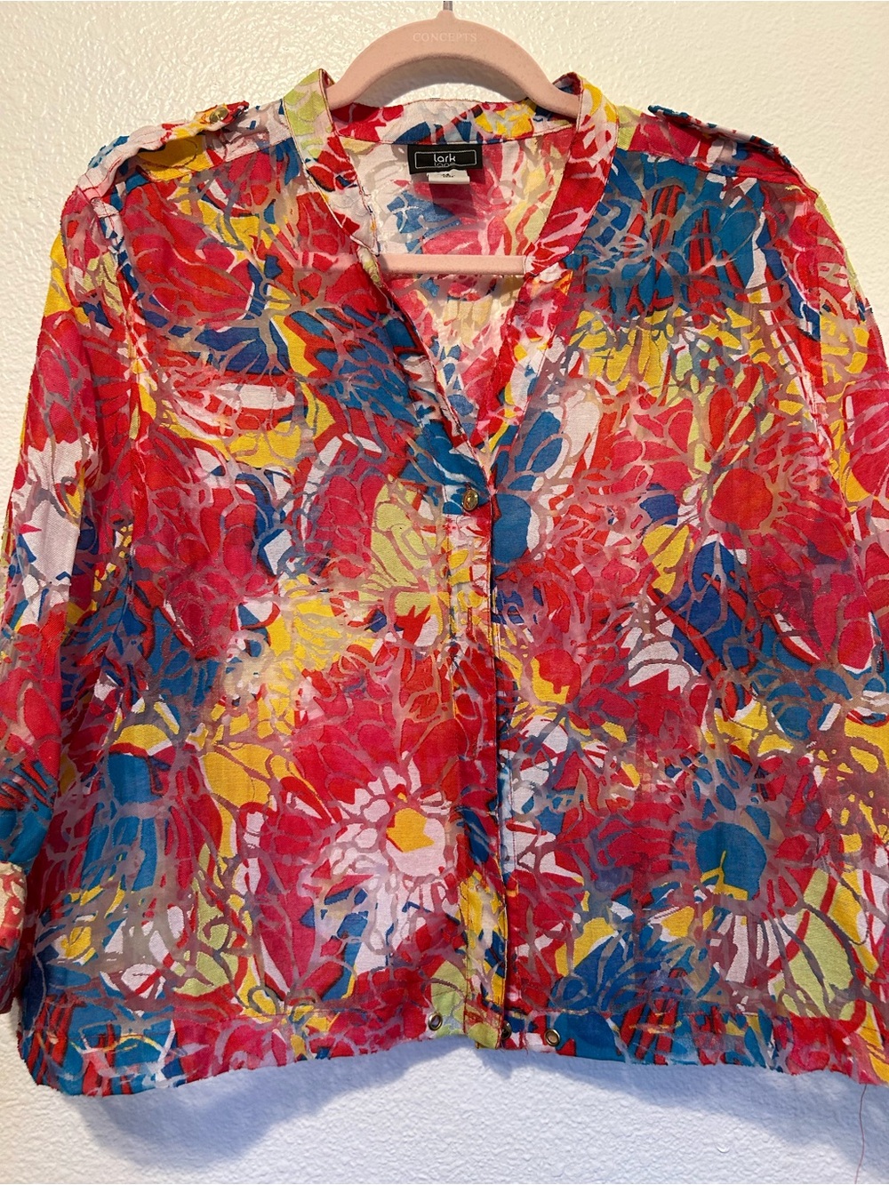 Lark Lane Vibrant Floral Button-Front Top - Red Multi